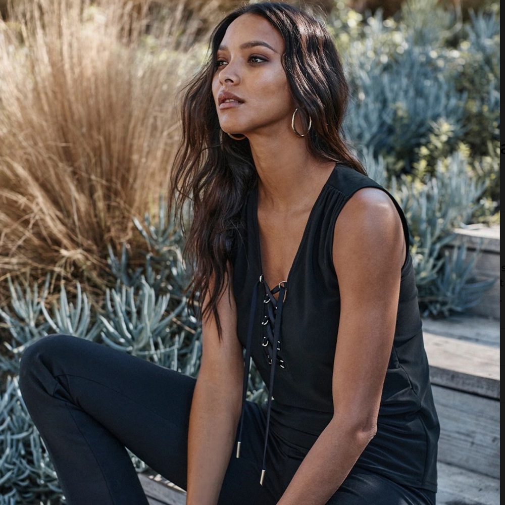 White House Black Market Lace up tank grommets, rock and roll tank. Black, XS